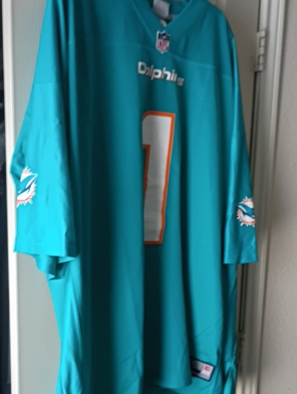 Miami Dolphins Teal #1 Football Jersey with White and Orange Accents